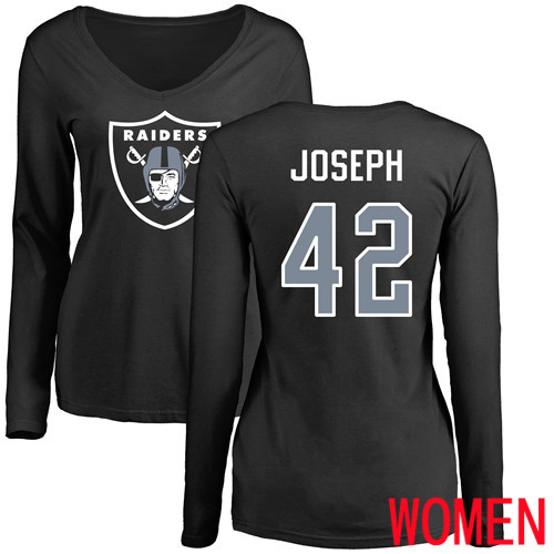Oakland Raiders Olive Women Karl Joseph Name and Number Logo NFL Football #42 Long Sleeve T Shirt->oakland raiders->NFL Jersey